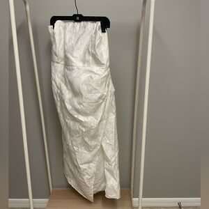 Showpo Brailey Strapless Midi Dress | White | Thigh Split | Size 14 (3XL)
